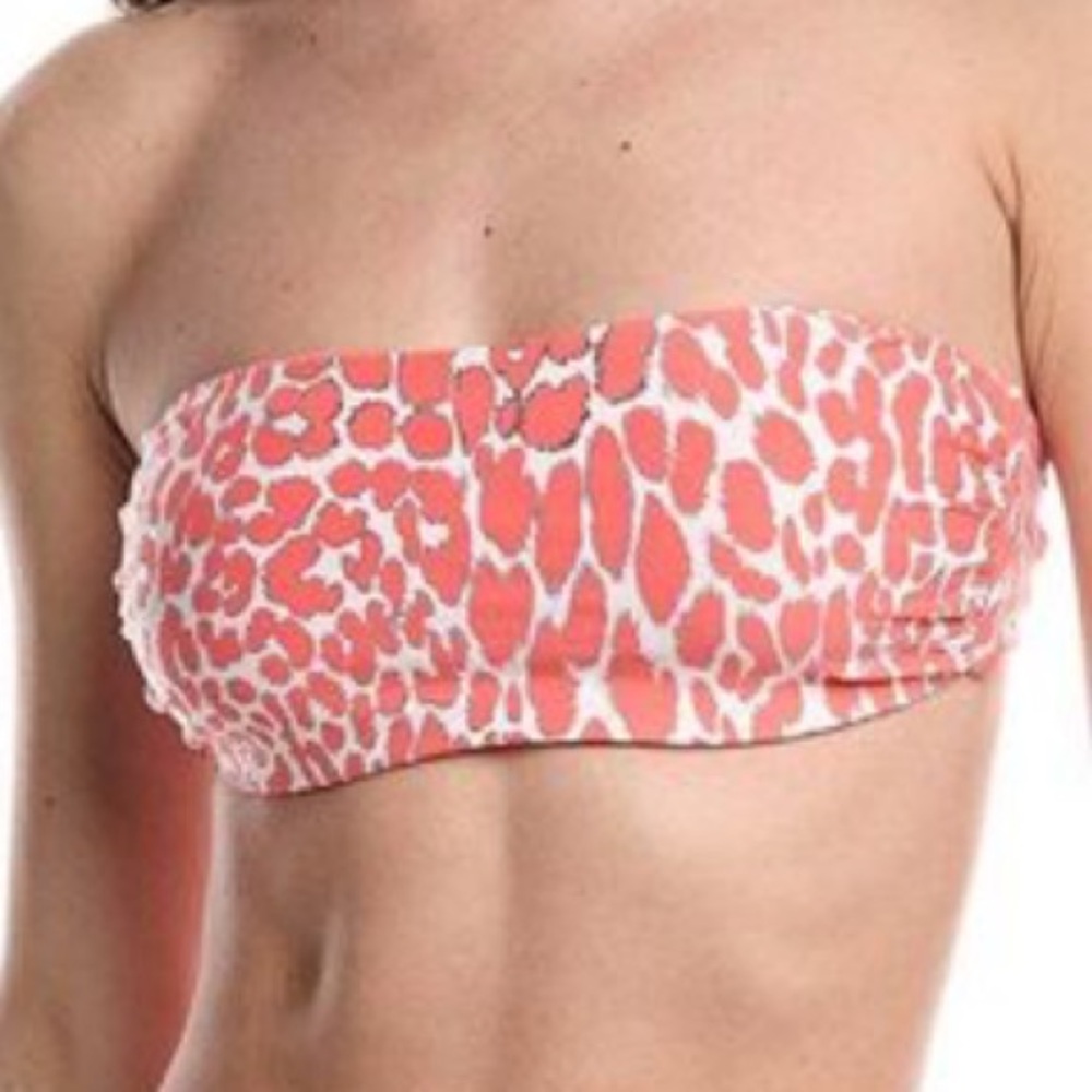🆕CARMEN MARC VALVO Melon/Silver Cheetah Print Reversible Bandeau Bikini Top XS